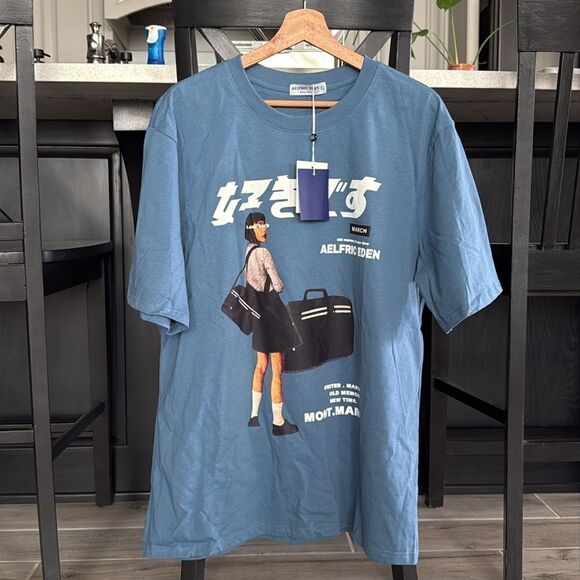 NWT Aelfric Eden Blue Graphic T-Shirt Oversized Tee Unisex XL Short Sleeves Crew - Picture 4 of 9